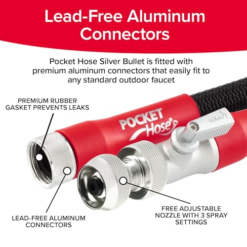 Pocket Hose 75 FT Silver Bullet 2.0 Expandable Garden Hose w/Turbo Shot Nozzle, AS SEEN ON TV, Lead-Free, Solid Aluminum Connectors, Easy On/Off Valve, Kink-Free, Leak-Proof (Pack of 2) - size: 75 FT (Pack of 2)