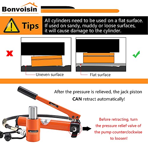 Bonvoisin 20T Hydraulic Cylinder Jack Porta Power Ram 2" Stroke Mini Single Acting Lifting Cylinders with Hydraulic Hand Pump for Machinery Shipbuilding - size: BSC-20 (With CP-180 Pump)