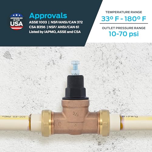 Cash Acme EB45 Pressure Regulating Valve, Double Union, 3/4 Inch Crimp, Poly Top, 60 PSI, PVA16P-DUCR-60 - size: 3/4 in.