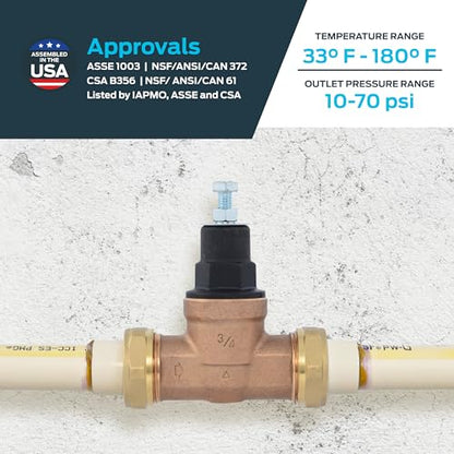 Cash Acme EB45 Pressure Regulating Valve, Double Union, 3/4 Inch Crimp, Poly Top, 60 PSI, PVA16P-DUCR-60 - size: 3/4 in.