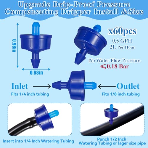 Upgrade Leak-Proof 60Pcs 0.5 GPH Pressure Compensating Drippers - color: 60 PCS 0.5GPH