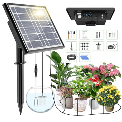 49FT Solar Drip Irrigation Kit, Digital Screen for 15 Pots - size: 49FT Digital Display Irrigation System-15 Pot