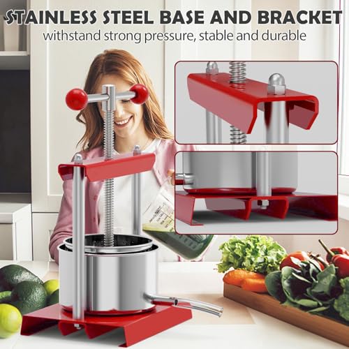 SQUEEZE master Cheese Tincture Herb Fruit Wine Manual Press -1.6Gallon/ 6 Litre-Power Ball Handle-Stainless Steel & Iron for Juice,Cider,Wine,Olive Oil - color: Red, size: 1.6Gallon