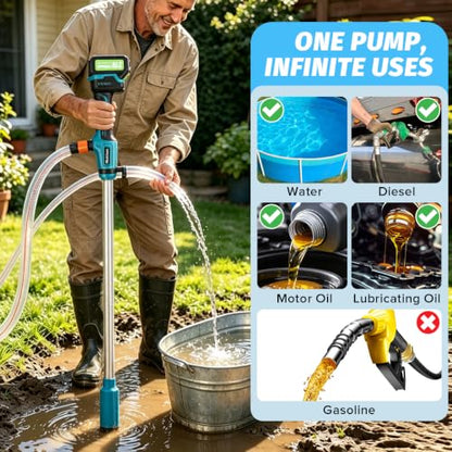 Cordless Stick Water Transfer Pump,electric water pump, Portable Electric Sump Pump,Battery Powered Sump Pump with 2x4.0Ah Batteries,Cordless Water Pump for Pool Garden Pond Farm Boat Draining