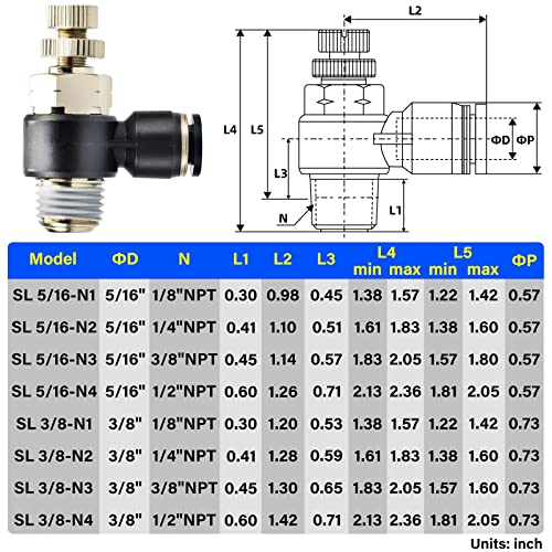 TAILONZ 3/8" x 1/8" NPT SL-3/8-N1 Elbow Flow Control Valve 3pcs - size: 3/8"OD1/8"NPT