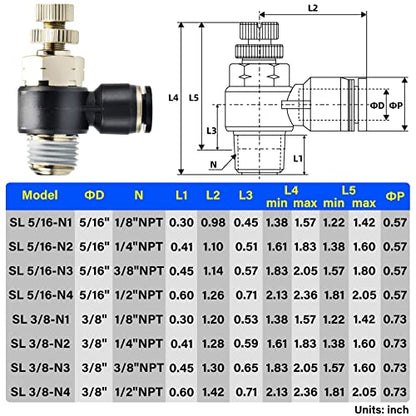 TAILONZ 3/8" x 1/8" NPT SL-3/8-N1 Elbow Flow Control Valve 3pcs - size: 3/8"OD1/8"NPT