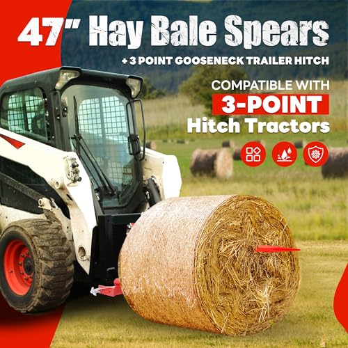 47" Hay Bale Spear Compatible with Buckets Tractors Loaders