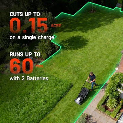 Litheli Electric Lawn Mower Cordless,Grass Cutter Machine for 3200 Sq. Ft, Brushless Motor, 16 in Cutting Width, 6 Level Cutting Height, 2 * 5.0 Ah Batteries and Charger, 2-in-1 Mulch/Bag - size: 16 ’‘