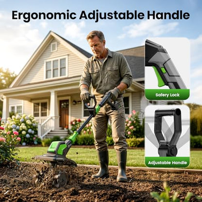 Etoolab 20V Cordless Electric Tiller, 9 in Width, 6.6 in Depth Rototiller - color: Green