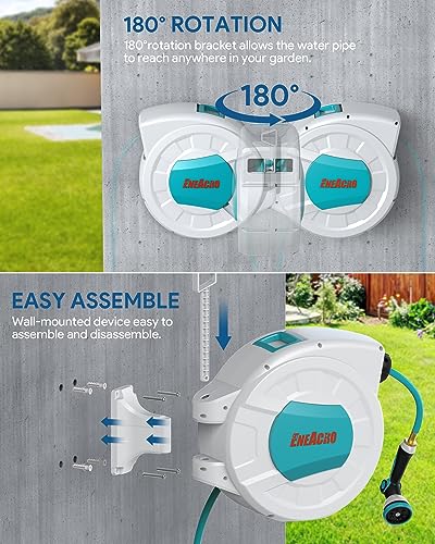 ENEACRO Retractable Garden Hose Reel 1/2"×100ft with Wall Mount