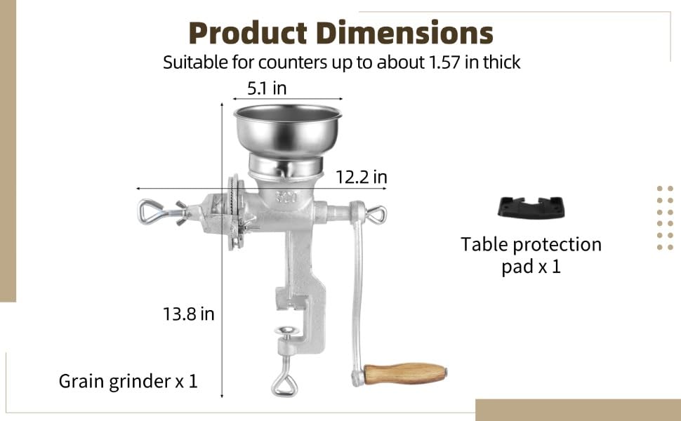 Corn Grinding Machine,Hand Mill GrainGrinder Cast Iron Manual Crank Grain Grinder,Wheat Grinder with Adjustable Coarseness & Wooden Handle for Corn, Coffee, Beans, Nuts, Domestic Use