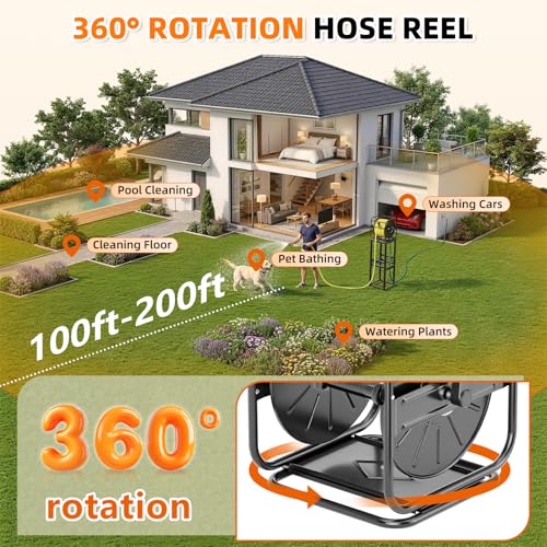 SPECILITE Garden Water Hose Reel, 100-200FT Capacity for Yard, Farm & Ranch - size: 100-200FT Capacity