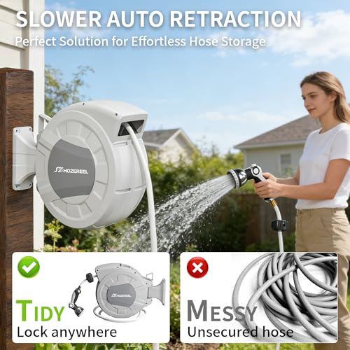100 FT x 1/2" Retractable Garden Hose Reel Grey - color: Grey
