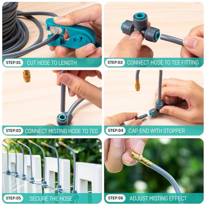 32FT Drip Irrigation System 1/4", 360° Adjustable Misting Kit for Outdoor - size: 32FT