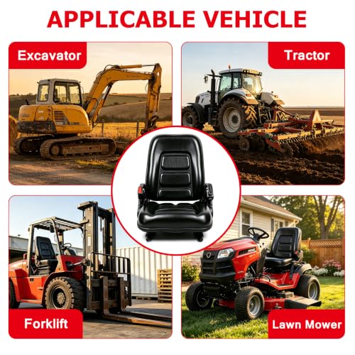 Universal Forklift Seat, Tractor Seat with Adjustable Angle Back, Micro Switch and Slide, for Tractor, Excavator, Skid Loader, Backhoe, Dozer, Telehandler