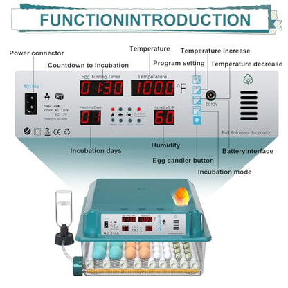 64 Egg Incubators for Hatching Eggs,Incubator with Automatic Egg Turning and Humidity,Chicken Incubator with 5 Automatic Incubate Mode,Poultry Egg Incubator with Incubate Day Counter and Egg Candler