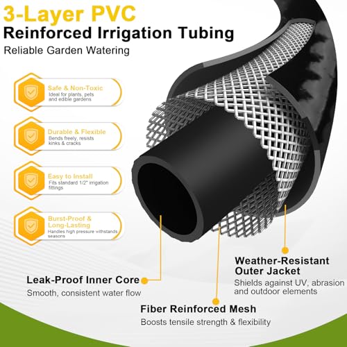 1/2 Inch Irrigation Tubing 50 FT, Drip Mainline for Raised Beds & Gardens - size: 50ft