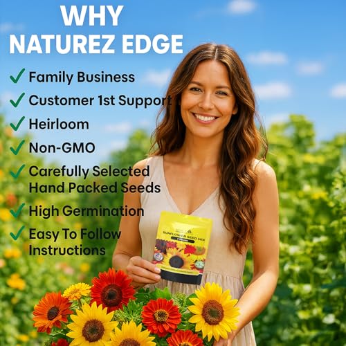 NatureZ Edge 5200+ Sunflower Seeds for Planting Bulk Variety Pack, Get More Sunflower Seeds to Plant, from Dwarf Sunflowers to Giant Sunflower Seeds, Includes Mammoth Sunflower Seeds, Non-GMO - size: 8 oz- 5200 Seeds