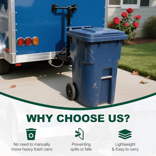 2" Trash Can Grabber Hauler with Hitch Receiver - Towing Attachment for Lawn Mower & Garden Tractor Garbage