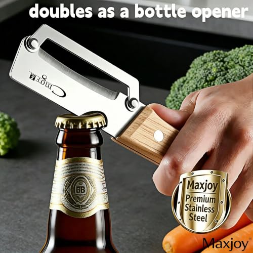 Maxjoy Vegetable Peeler, Stainless Steel Wooden Handle for Potato, Fruit - color: Brown#Silver