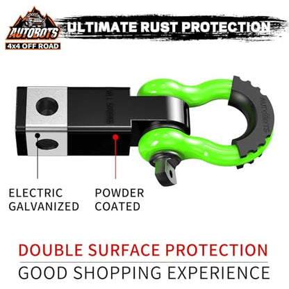 AUTOBOTS Tow Hitch Receiver 2" Shackle Hitch Receiver Green | 45,000 Lbs Break Strength, with 5/8" Pin, 3/4 D Ring Shackle, Towing Accessories for Truck Jeep Trailer Recovery Off-Road - color: GREEN-BLACK