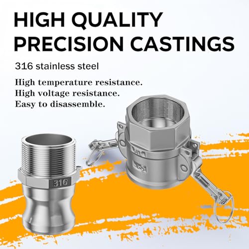 316 Stainless Steel 2" NPT Camlock Fitting - Female & Male Thread - size: Cam lock 2" Type D + Type F