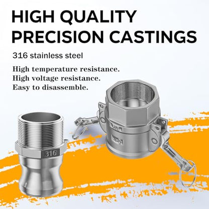 316 Stainless Steel 3/4" NPT Camlock Fitting - Female & Male Thread - size: Cam lock 3/4" Type D + Type F
