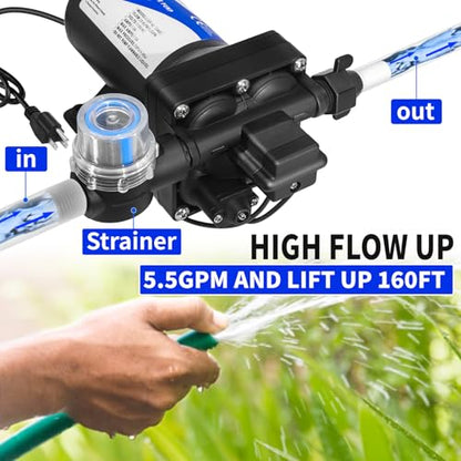 TDRRICH 5.5GPM 75PSI RV Water Transfer Pump for Home,110V Electric Water Pressure Increaser Diaphragm Pump for Boat Yacht,Self Priming Marine Fresh Sprinkler Water Pump for Lawn Camper Pool Irrigation