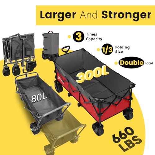 Sekey 300L Extended Collapsible Wagon, 660 lb Capacity, 48 in Long - color: Red&grey