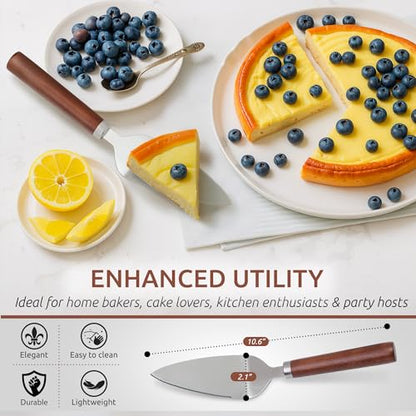 DUGATO Pie Server Spatula, Serrated Stainless Steel with Wood Handle