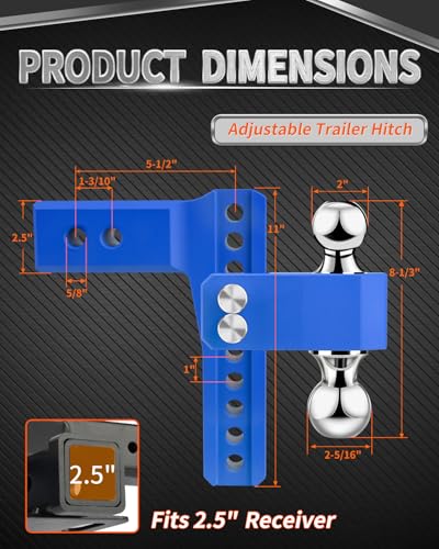 METOWARE Aluminum Adjustable Trailer Hitch, Fits 2.5'' Receiver, 8'' Drop - color: Blue, size: 8'' Drop