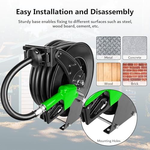 3/4" x 50ft Diesel Fuel Hose Reel Black, Heavy Duty Retractable Hose Reel Spring Driven Auto Swivel 300PSI Fuel Line Transfer Hose with Fueling Nozzle for Tank Truck Trailer Boat Cart - size: #066-3/4" x 50ft, Black