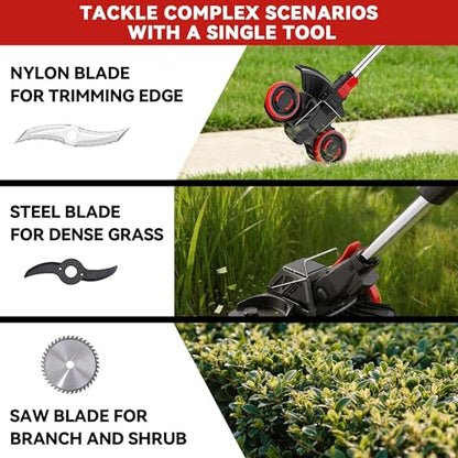 20V Electric Weed Wacker with Wheels, 5.2Ah Battery & Charger, K&GO Force