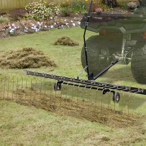 VEVOR Tow Behind Dethatcher, 60-inch Lawn Dethatcher Rake with 24 Steel Tines for ATV or Mower, Heavy Duty Q235 Steel Tow Behind Lawn Rake with Lift Handle for Farm Leaves, Pine Needles, and Grass - style: 60" Tow Behind Dethatcher
