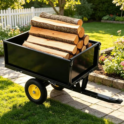 500 LBS Heavy-Duty Steel Dump Cart,Tow-Behind ATV & Lawn Tractor Utility Trailer with Removable Tailgate, 17 Cu.Ft Capacity Garden Cart for Lawn, Garden, Landscaping & Hauling, Fits ATV, UTV