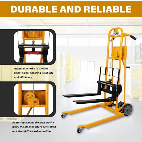 APOLLOLIFT Material Lift Winch Stacker 500lbs Capacity 41.4" Lifting Height - color: Yellow-winch, size: 500LBS