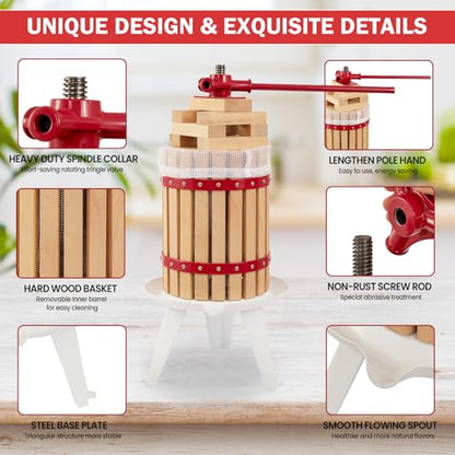 CAELUM Fruit Wine Press 3.2 Gallon, Manual Cider Maker for Kitchen Red - color: Red, size: 3.2 Gallon