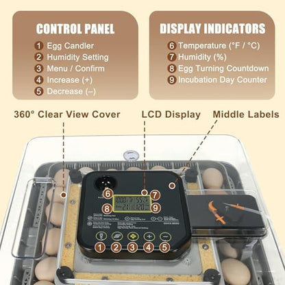 Gen IV – 48 Egg Fully Automatic Incubator, 2026 Upgraded Design, Intelligent Sensor-Based Humidity & Temp Control, Custom Days, Adjustable Auto Turning & Stop, Chick Separator, Flexible Egg Spacing - size: 48 egg-black