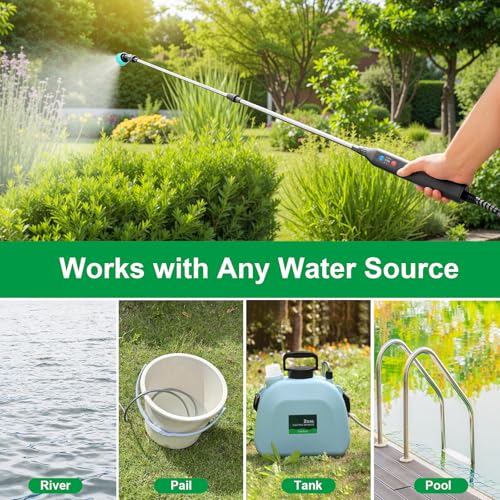 SideKing 23.6" Battery Powered Sprayer Wand, 2025 Upgraded Electric Sprayer Telescopic Wand with 3 Spray Forces, Battery Indicator, 16.4FT Hose, 3 Mist Nozzles for Lawn and Garden