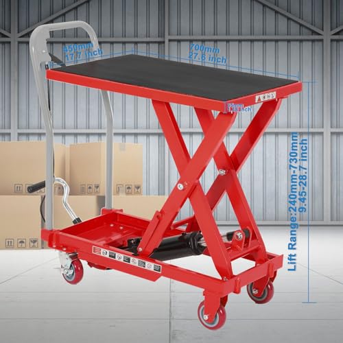 Garvee Single Scissor Hydraulic Lift Table Cart 500 LBS Capacity, Red