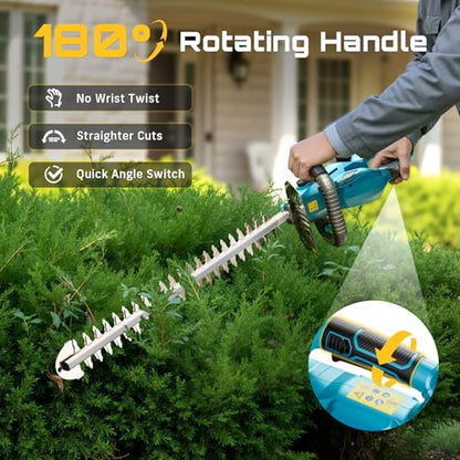 SEESII 20" Hedge Trimmer Cordless with 2× 4.0Ah Battery, Lightweight Design - color: Blue