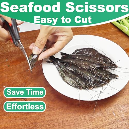 Heavy Duty Poultry Shears Seafood Scissors 2pcs set,Kitchen Shears for food Heavy Duty,Kitchen Scissors All Purpose,Chicken,Fish,Meat,Seafood, Easy to Cleaning,Dishwasher Safe - color: Red Black