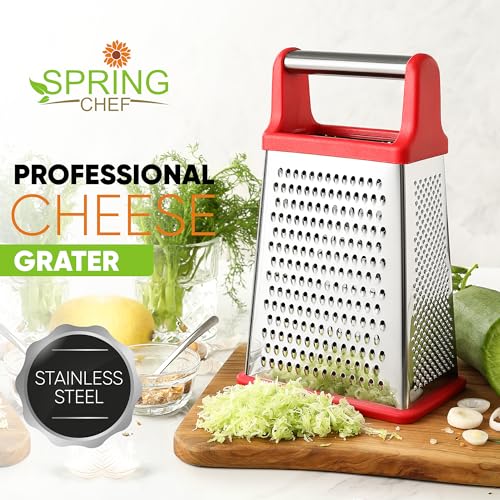 Spring Chef Stainless Steel XL Cheese Grater for Kitchen, Red - color: Red