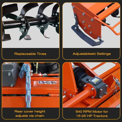 3 Point Rotary Tiller Attachment Fits Cat 1 Tractors - size: 53 Inch