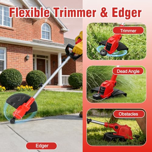 21V Weed Wacker Cordless, 12 Inch Weed Eater Battery Powered with 2 X 4.0Ah - color: Red