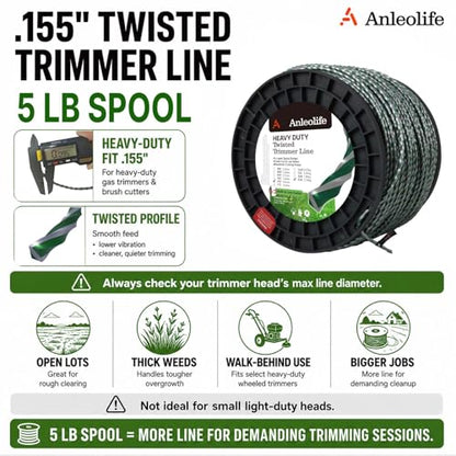 Anleolife .155" 3-Layer Twisted Heavy Duty Trimmer Line, 759ft 5 lb - color: 5-lb Twisted .155