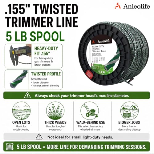 Anleolife .155" 3-Layer Twisted Heavy Duty Trimmer Line, 759ft 5 lb - color: 5-lb Twisted .155