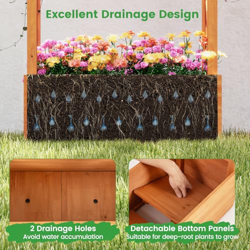 S AFSTAR Raised Garden Bed with Trellis, Wood Planter Box with Hanging Roof & Drainage Holes for Climbing Plants, Vines, Flowers & Vegetables, Indoor Outdoor Plant Container for Patio & Yard - size: 31"L x 14"W x 60"H