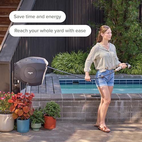 HOSELINK Classic Charcoal 50ft Hi-Flow Automatic Retractable Hi-Flow Garden Hose Reel, 9/16”, UV-Stabilized Kink-Free Hose, Wall Mounted Complete Watering Solution for Backyard, Garden & Outdoor - size: 50ft 9/16" Hi-Flow