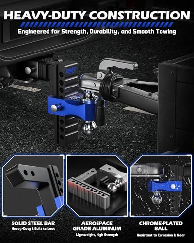 OMT Adjustable Trailer Hitch, 2 Inch Receiver, 12500 LBS Drop Hitch - color: Black-Blue, size: 2" Shank & 8" Drop